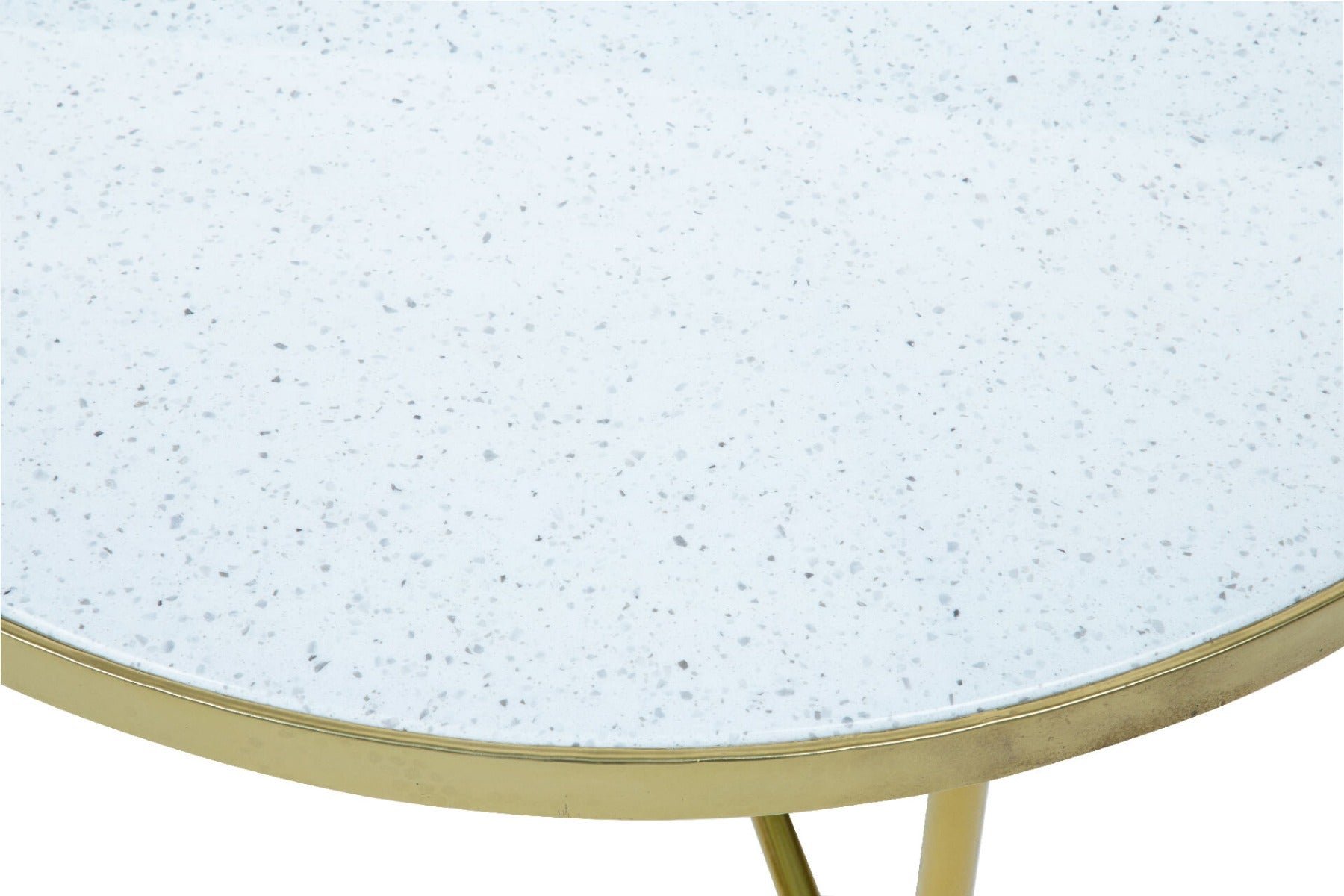 Cora Round Coffee Table in Gold – Terrazzo-Colored Glass Top with Metal Frame