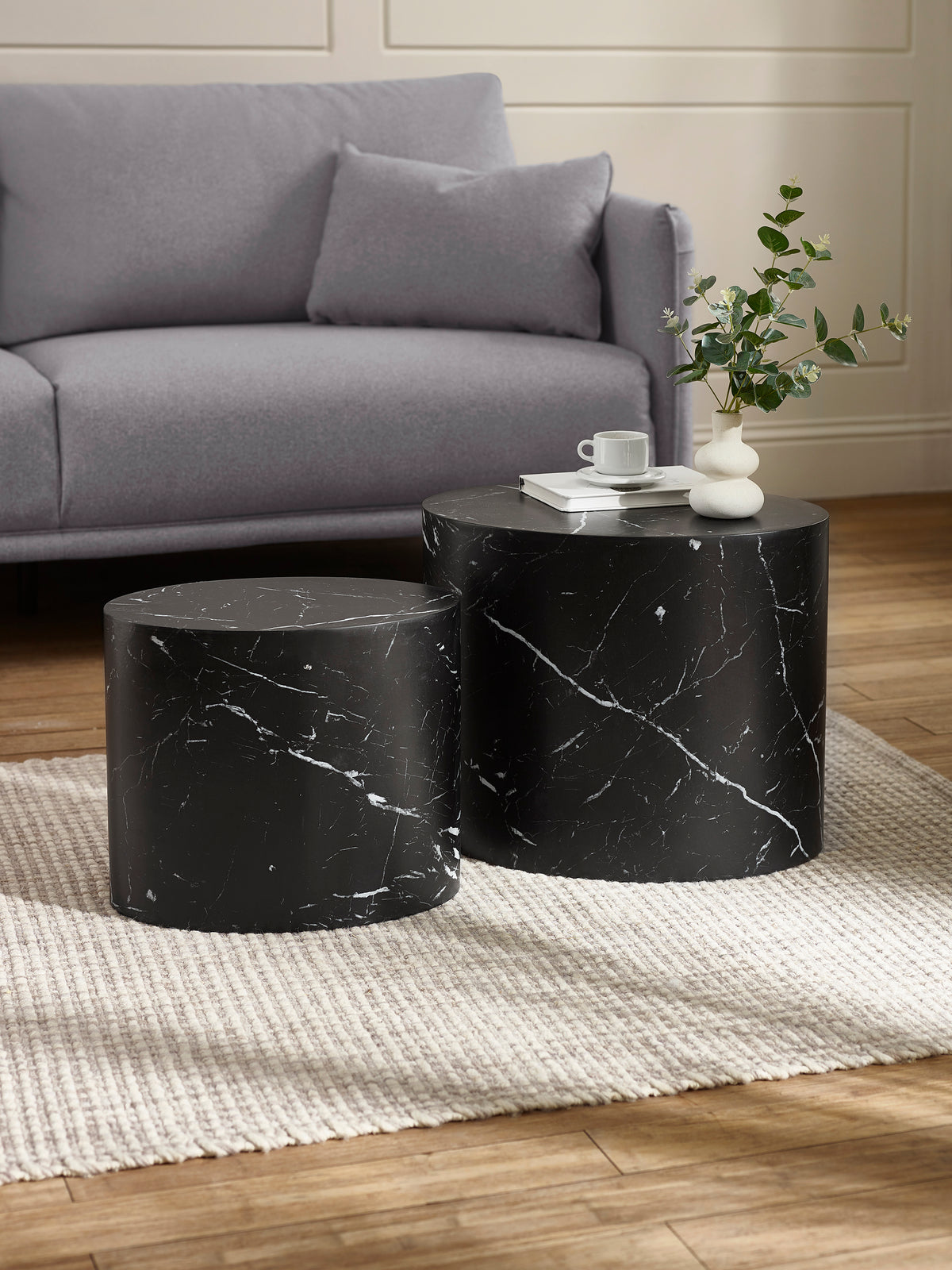Toba Nest of 2 Black Marble Effect Tables (oos)