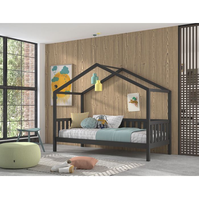 DALLAS HOUSE BED WITH FENCE 90 X 200 CM ANTHRACITE
