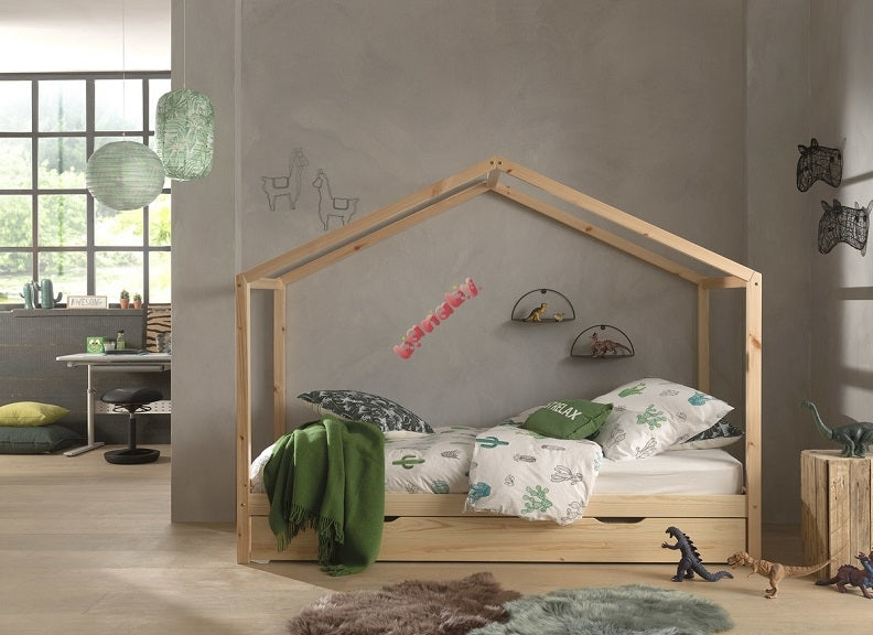 Dallas Natural House Bed W/Roof & Under Bed Drawer - room