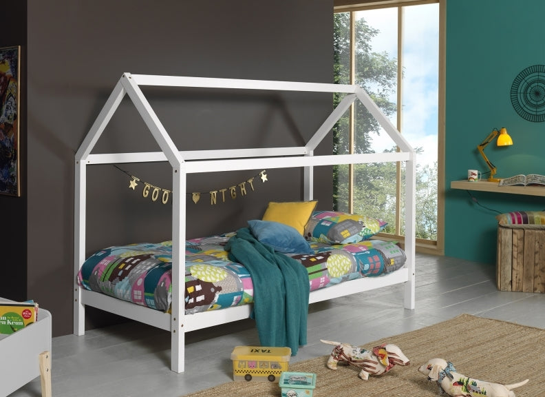 Dallas White Bed With Roof & Beam - No Drawer
