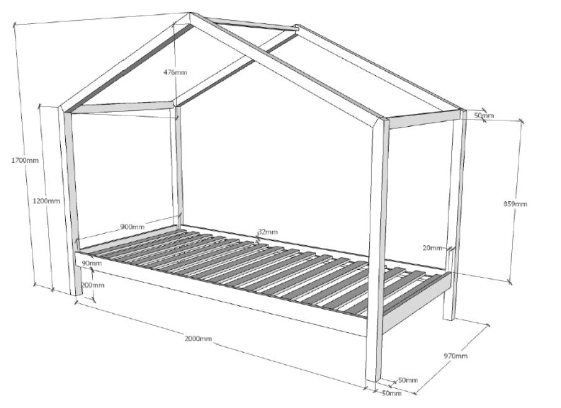Dallas Bed With Roof - dimensions