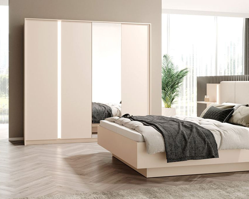 Dast 4-Door Wardrobe with Mirror in Desert Sand – Spacious & Stylish | Free Express Delivery