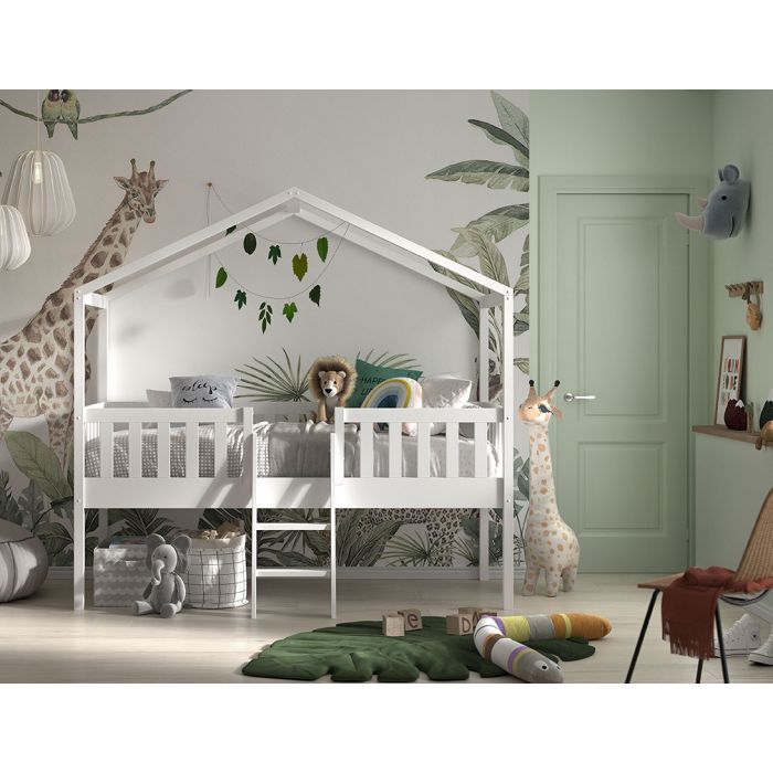 DALLAS HOUSE BED WITH LADDER 90 X 200 CM WHITE