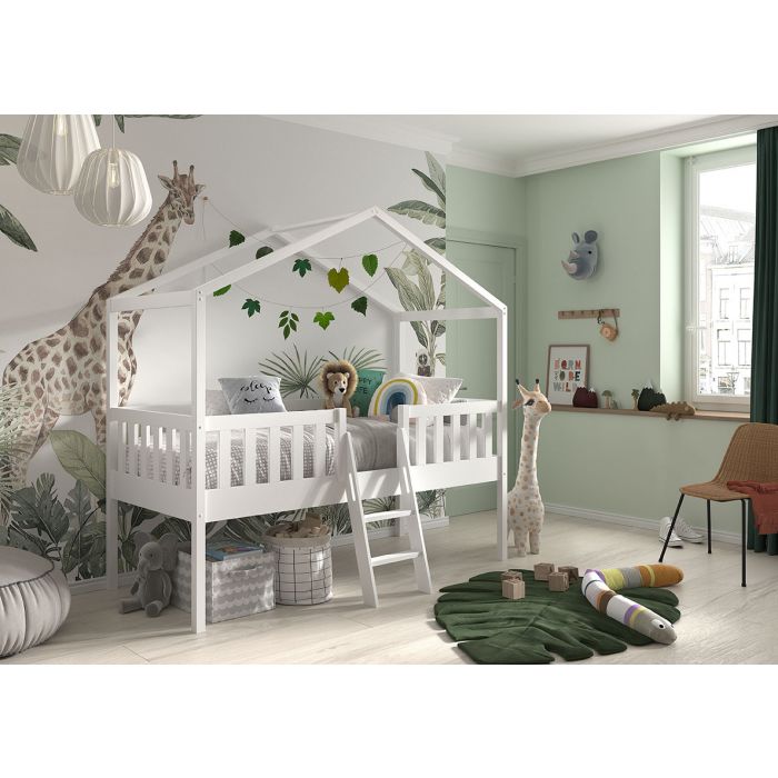 DALLAS HOUSE BED WITH LADDER 90 X 200 CM WHITE