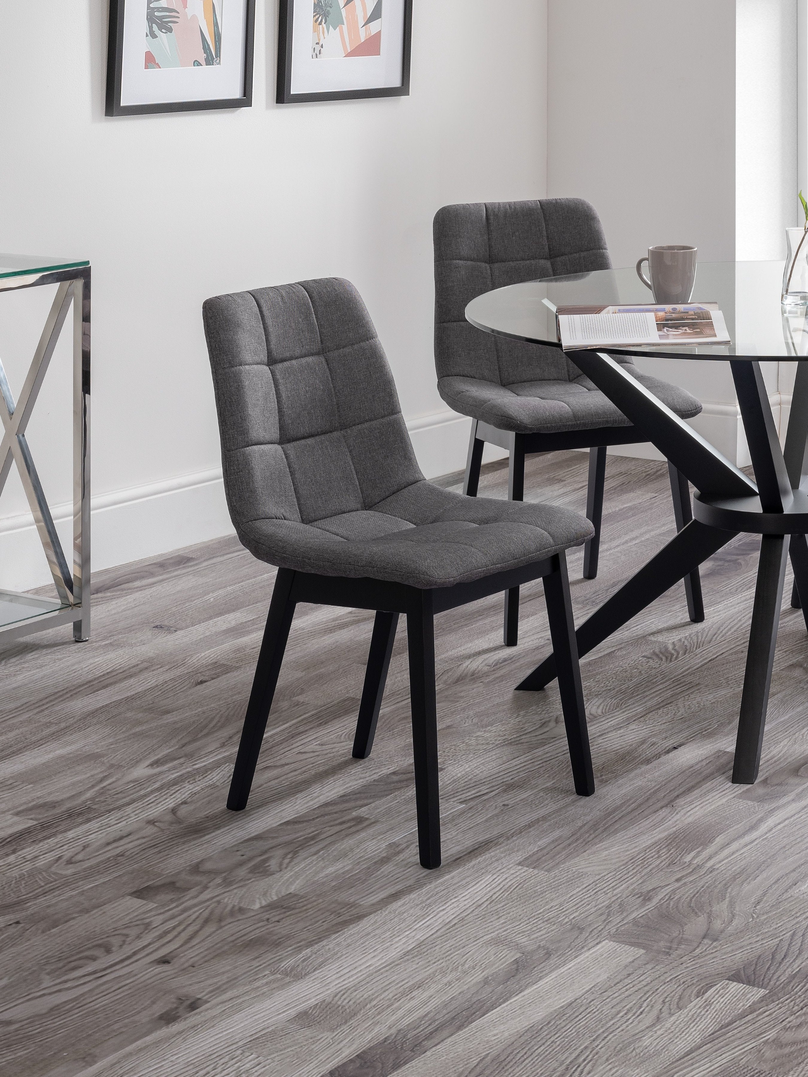 Set Of 4 Hayden Panelled Dining Chairs - Grey Linen