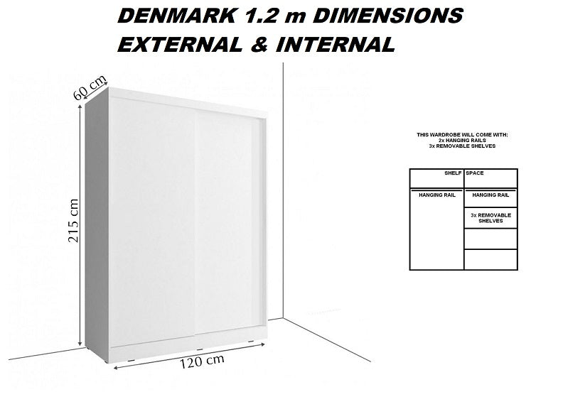 Denmark 1.2m Mirror Door Sliderobes (Pre-order)