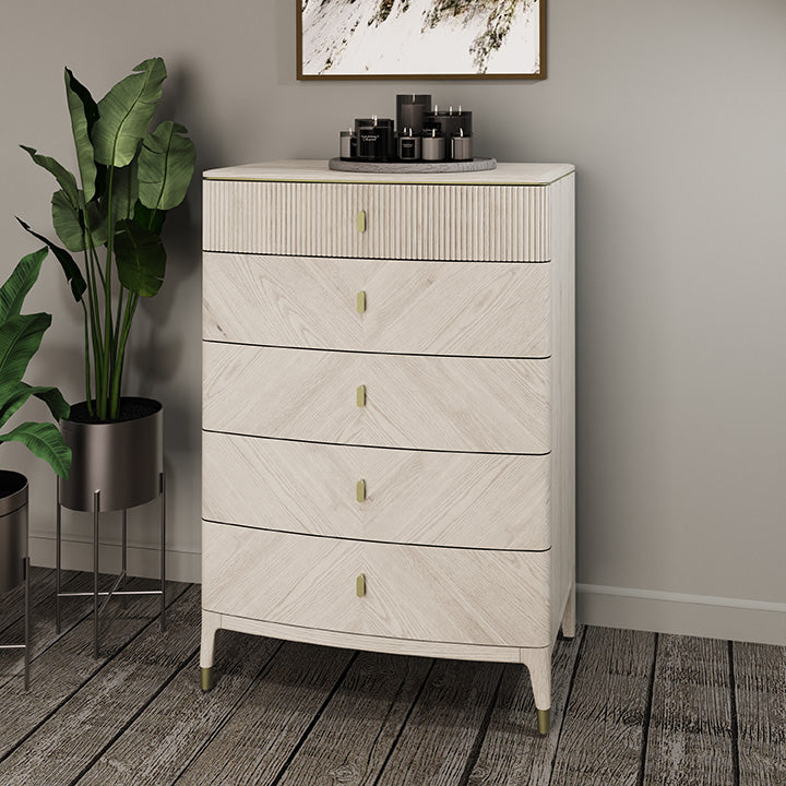 Diletta Tall Chest with 5 Ribbed Drawers in Stone Finish