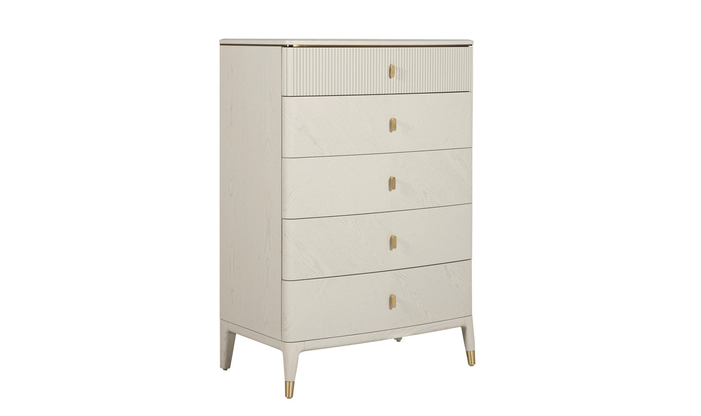 Diletta Tall Chest with 5 Ribbed Drawers in Stone Finish