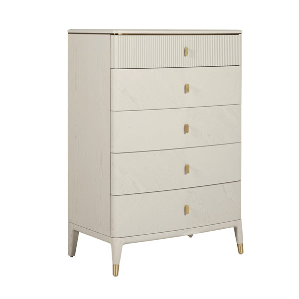 Diletta Tall Chest with 5 Ribbed Drawers in Stone Finish