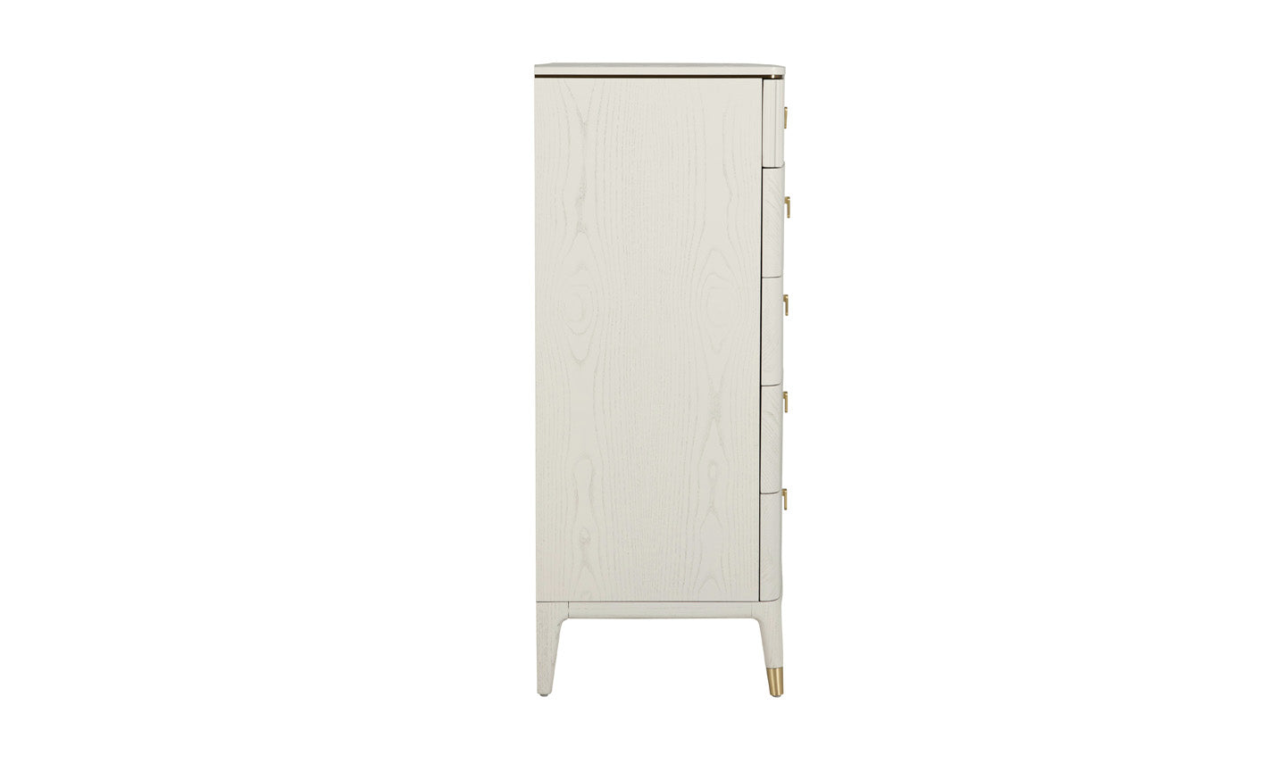 Diletta Tall Chest with 5 Ribbed Drawers in Stone Finish
