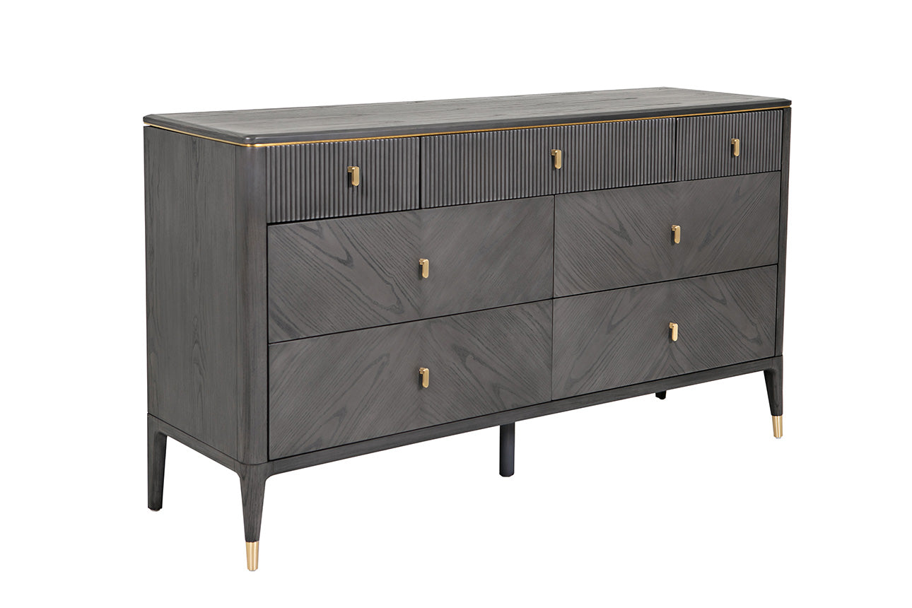 Diletta Dressing Chest 7 Drawer Ribbed Top Drws - Ebony
