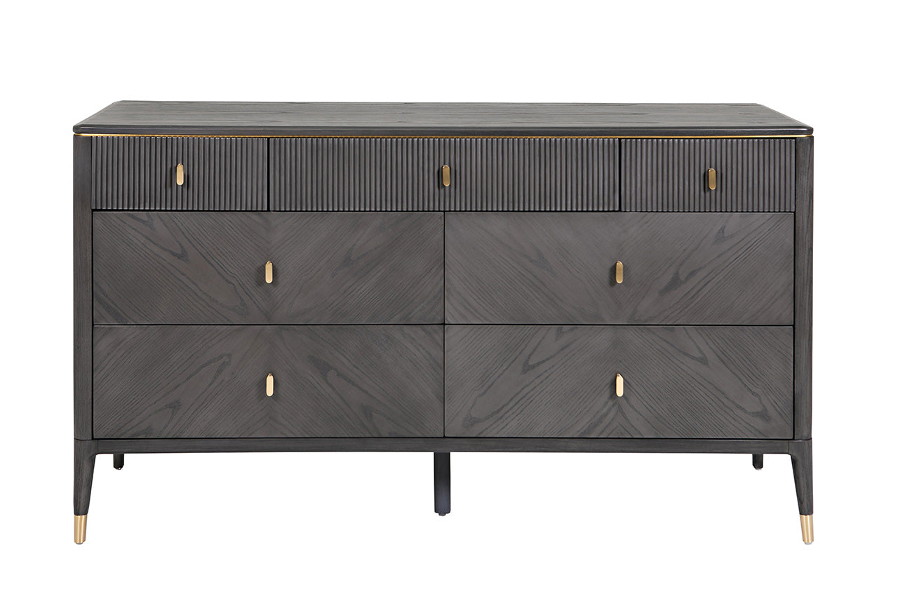 Diletta Dressing Chest 7 Drawer Ribbed Top Drws - Ebony