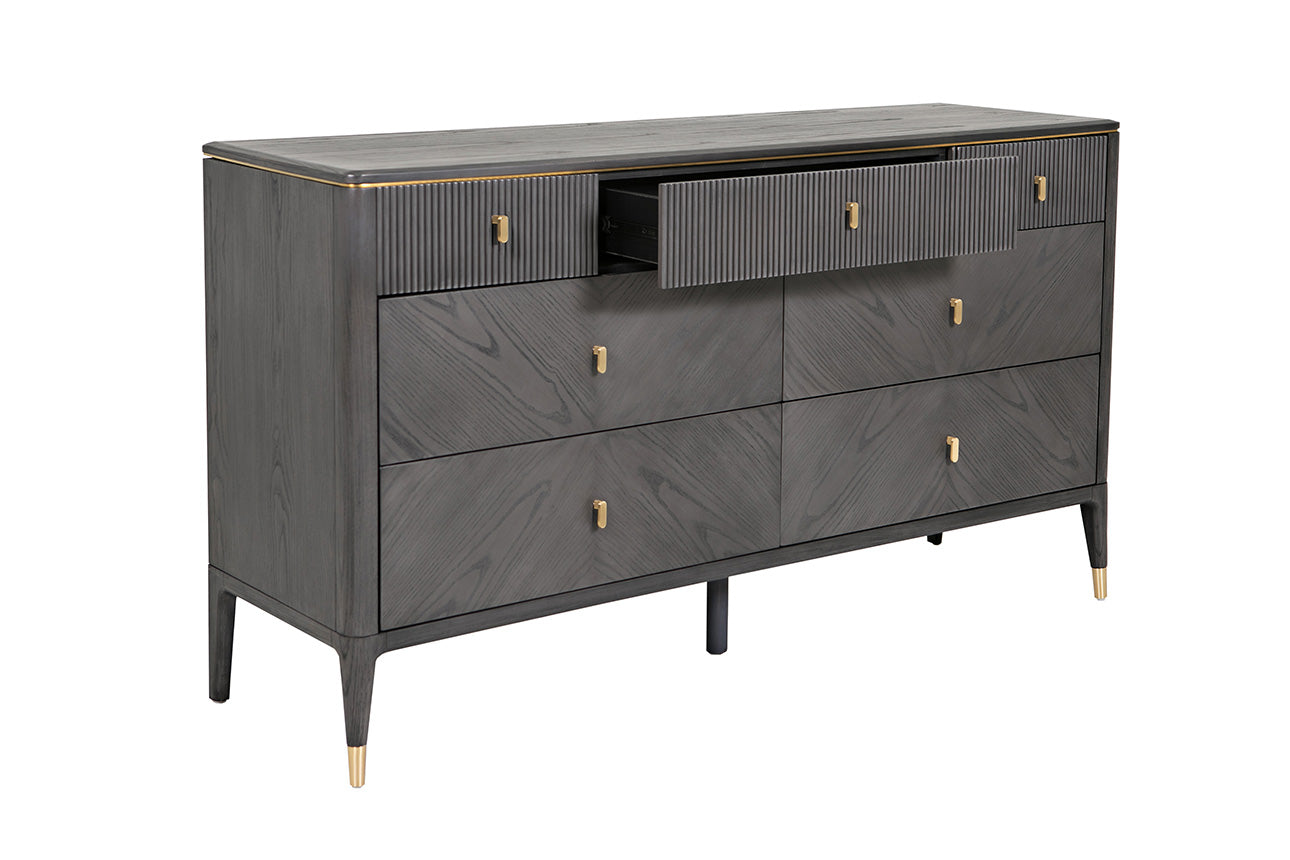 Diletta Dressing Chest 7 Drawer Ribbed Top Drws - Ebony