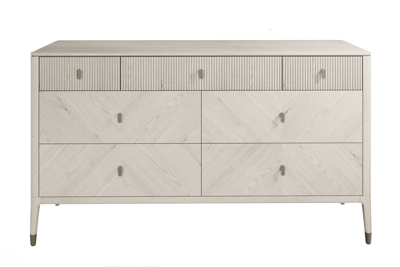 Diletta 7-Drawer Dressing Chest with Ribbed Top - Stone Finish