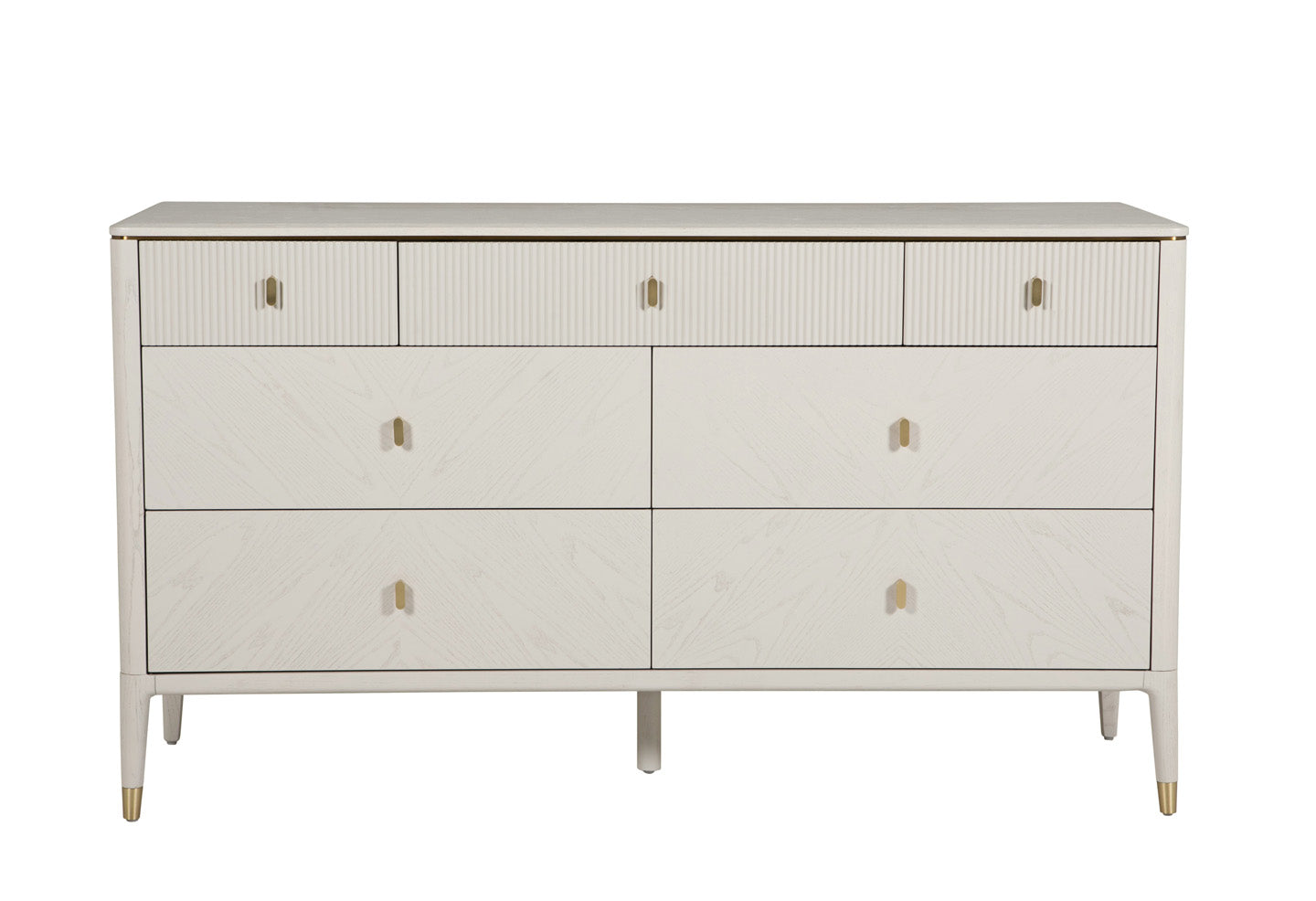 Diletta 7-Drawer Dressing Chest with Ribbed Top - Stone Finish