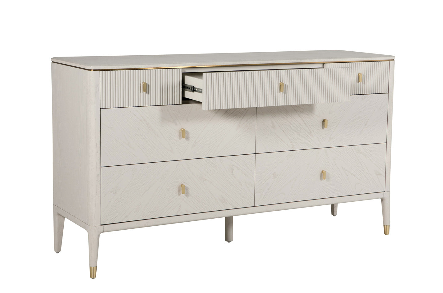 Diletta 7-Drawer Dressing Chest with Ribbed Top - Stone Finish