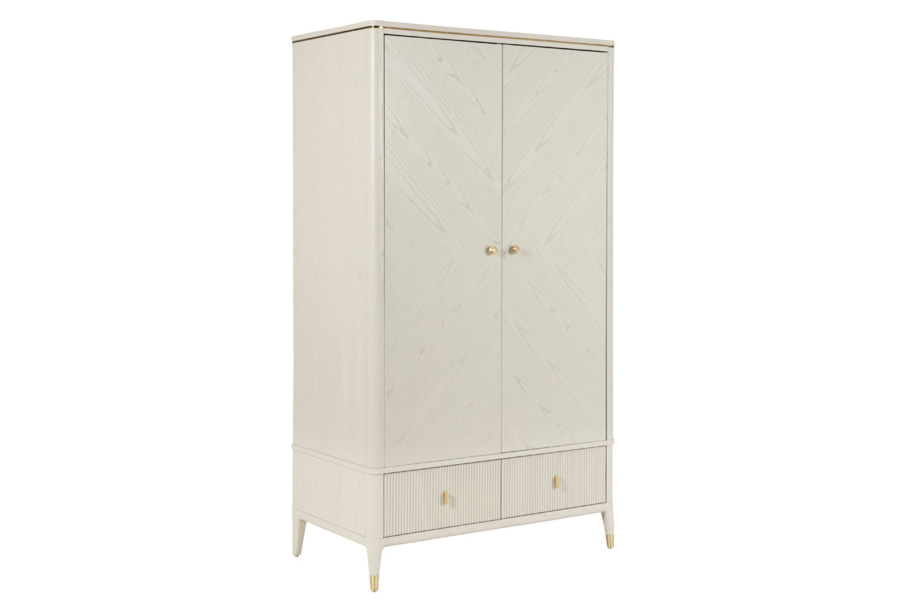 Diletta Wardrobe 2 Door 2 Drawer Ribbed Drawers - Stone (Pre-order for August delivery)
