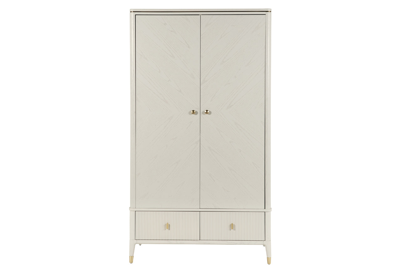 Diletta Wardrobe 2 Door 2 Drawer Ribbed Drawers - Stone (Pre-order for August delivery)