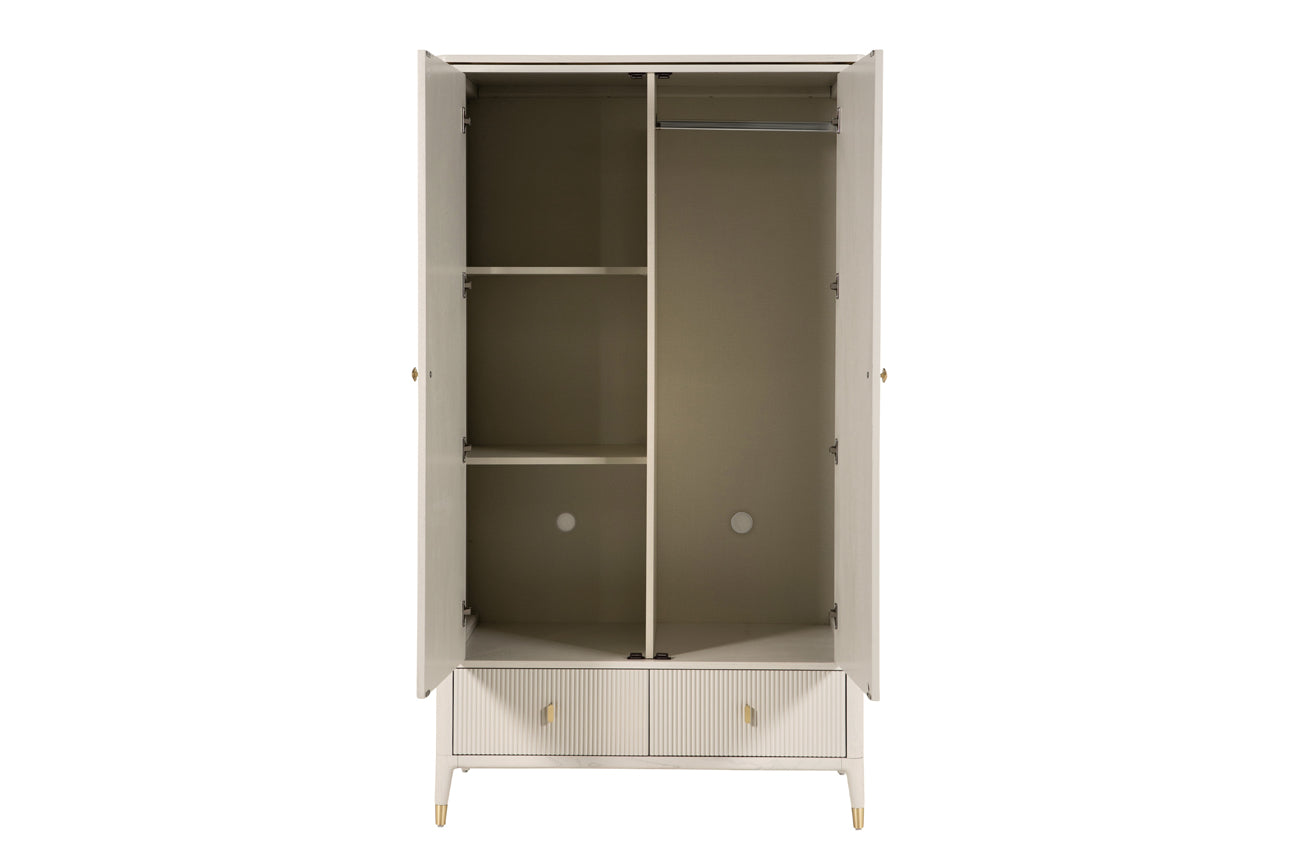 Diletta Wardrobe 2 Door 2 Drawer Ribbed Drawers - Stone (Pre-order for August delivery)