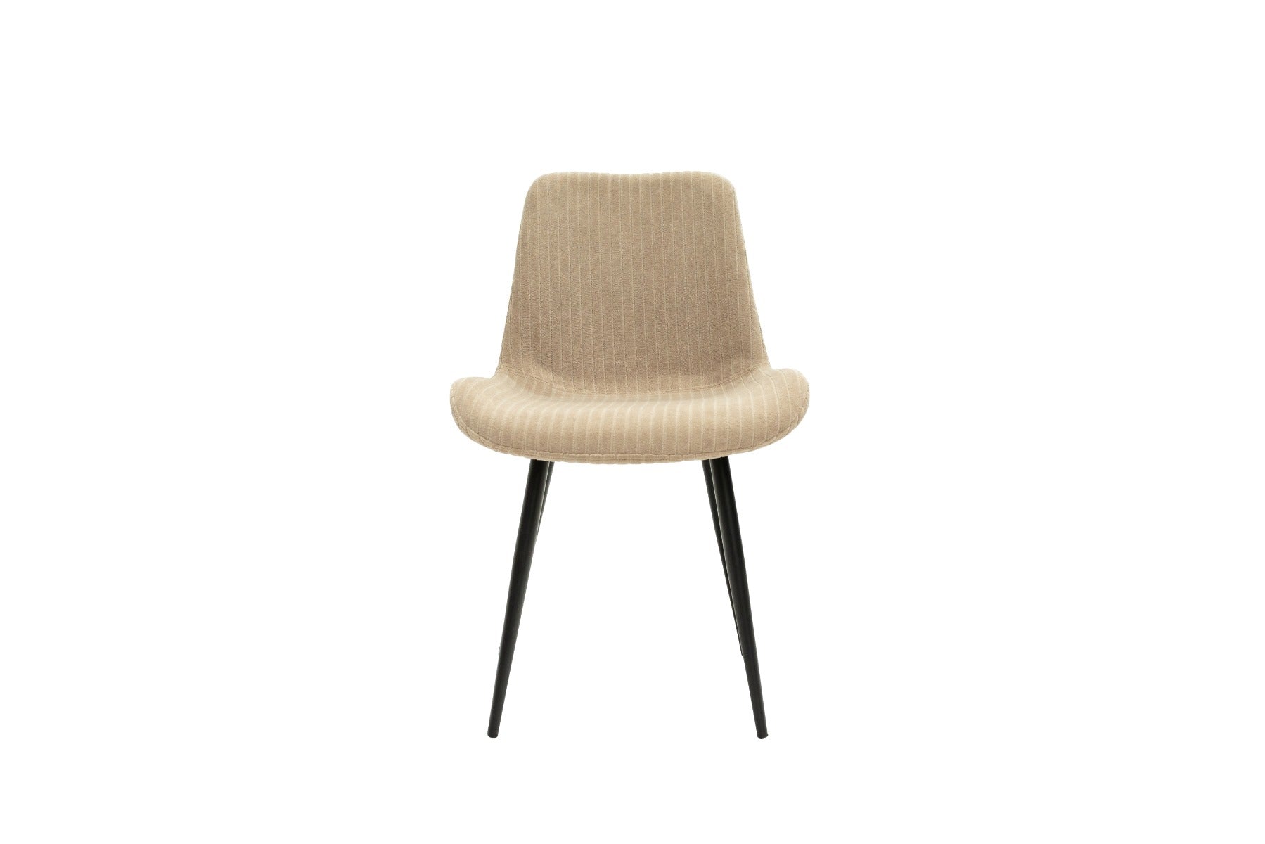 Dillon Stone Fabric Dining Chair – Plush Curved Design with Black Powder-Coated Legs