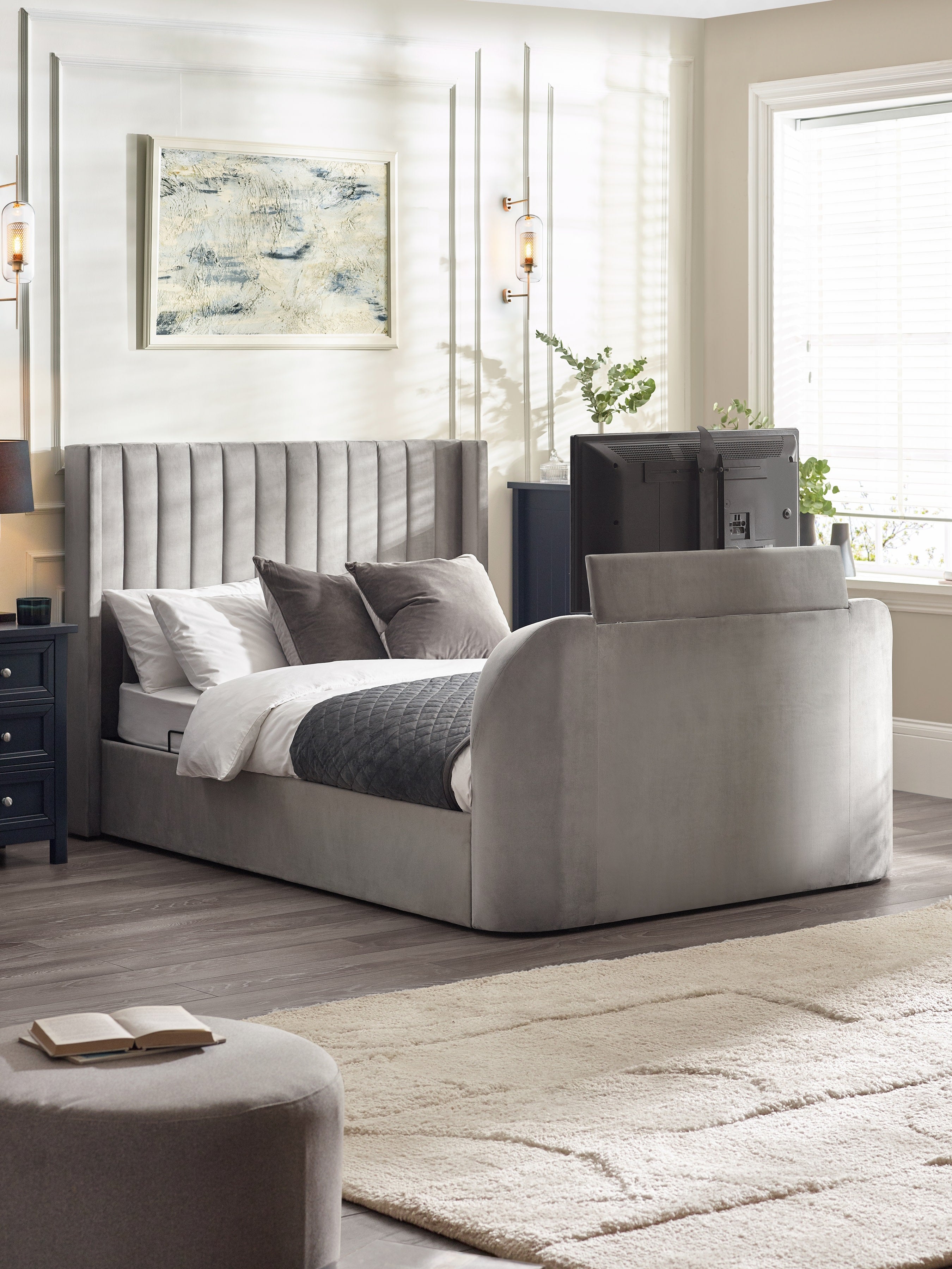 Clara Light Grey 180cm Super King TV Ottoman Storage Bed