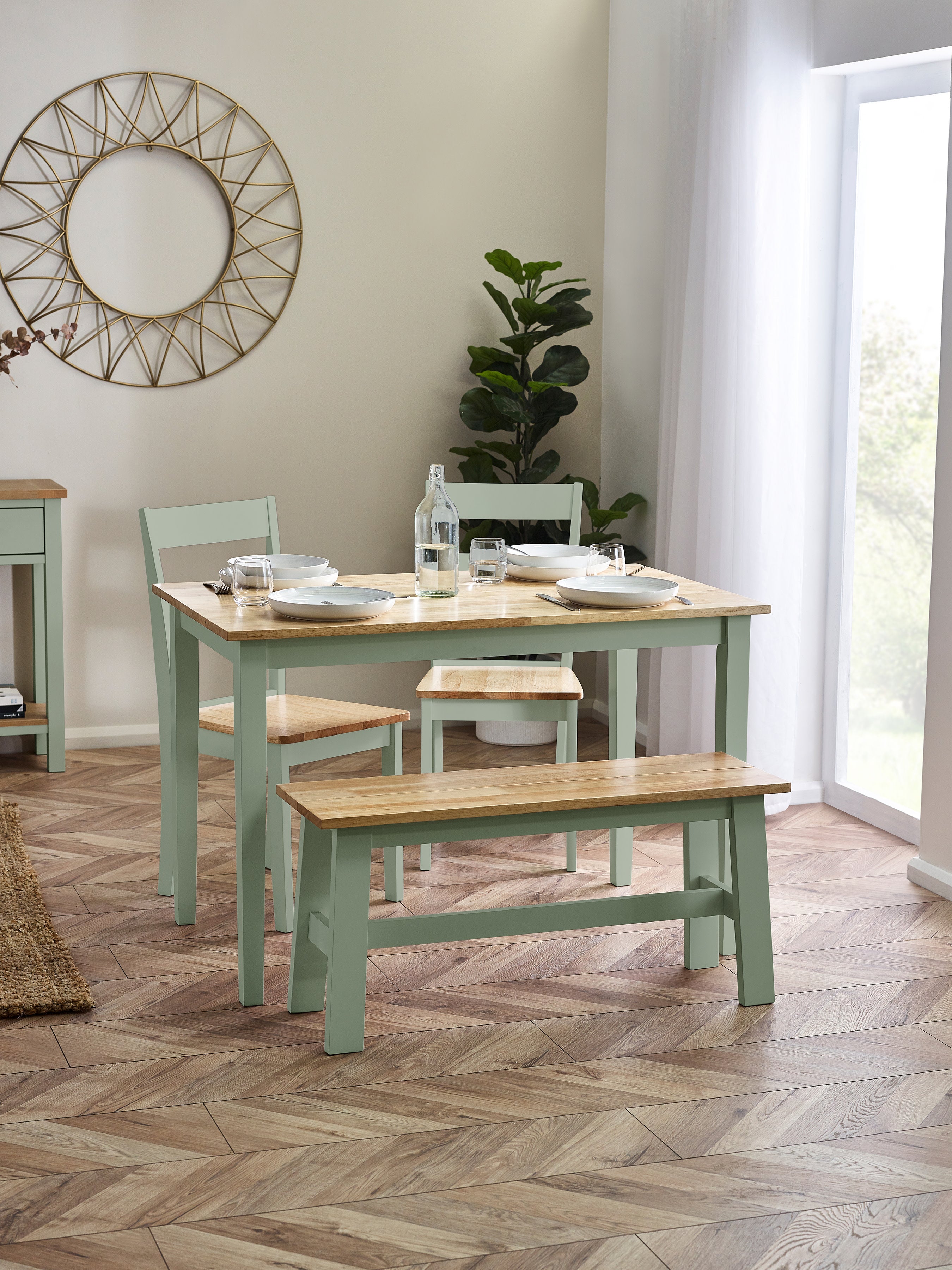 Linwood Sage Green and Natural 95cm Dining Bench
