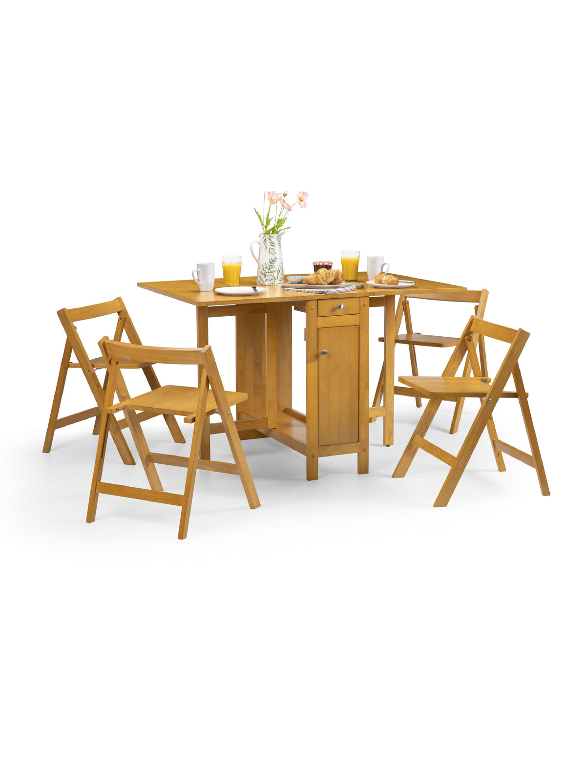 Savoy Light Oak 4 Seater Extending Dining Set – Space Saving with Integrated Storage Drawer