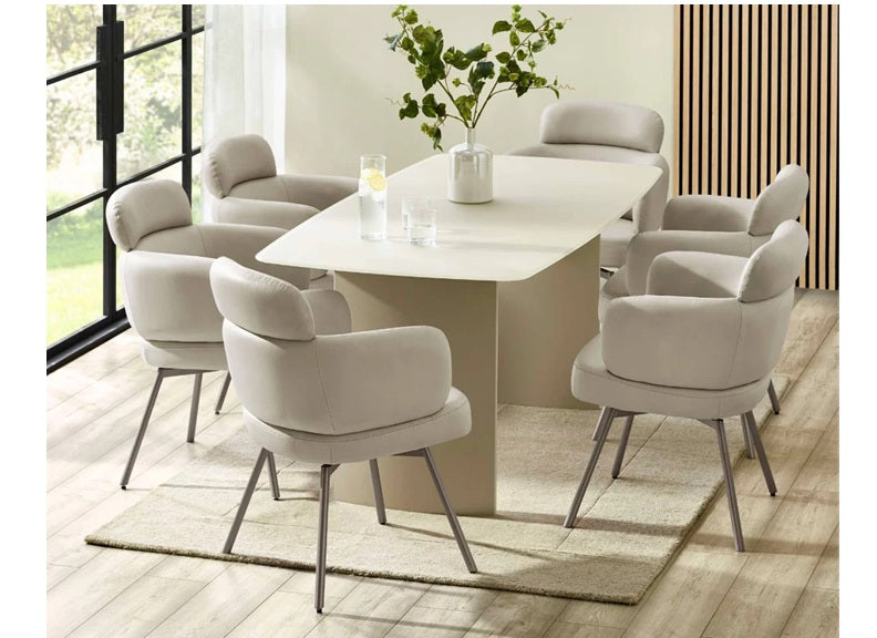 Element Cream Glass Dining Table W/Callisto Chairs – Coloured Cream Glass Top Dining Set (Pre-Order Only)