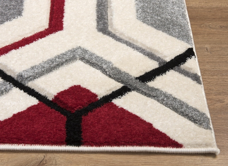 Elsie Red & Cream Floor Mat - edge