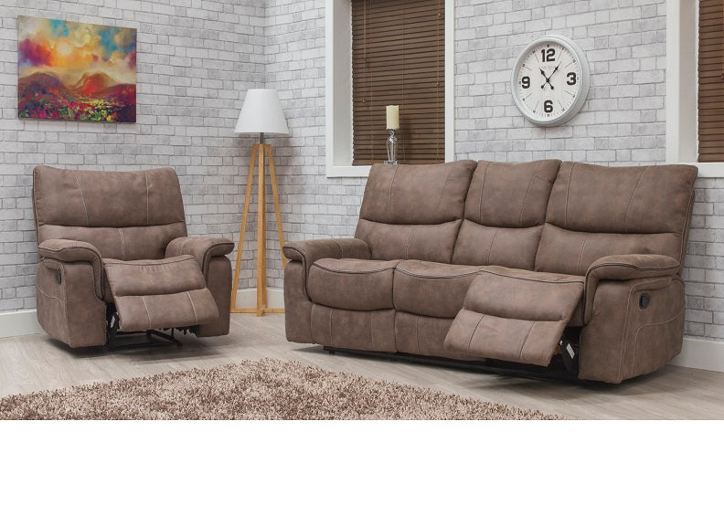 Emilio Hazel Fabric Three Seat Recliner Sofa