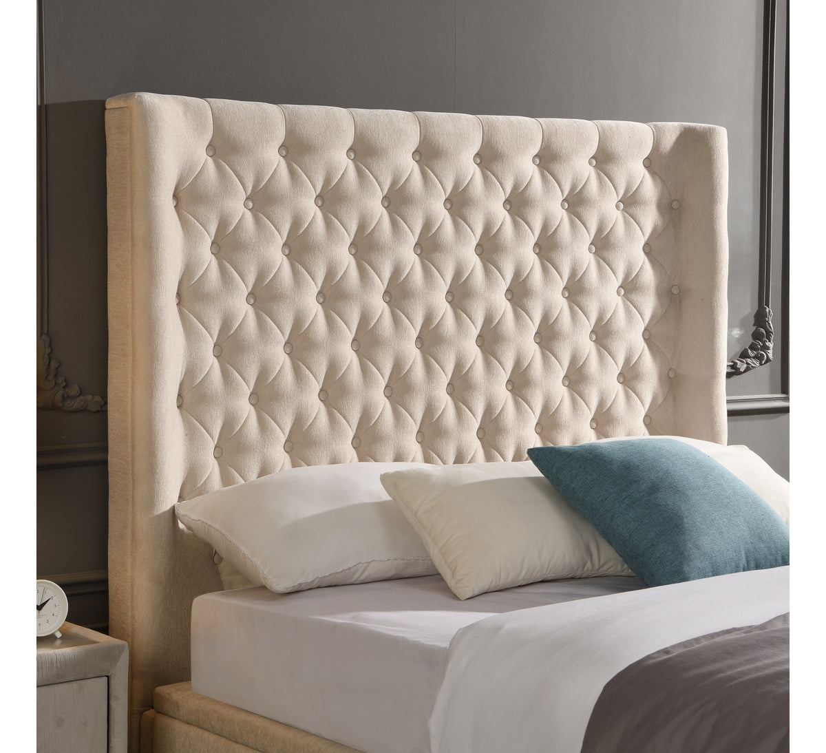 Emma Gas-Lift Headboard – Beige Fabric