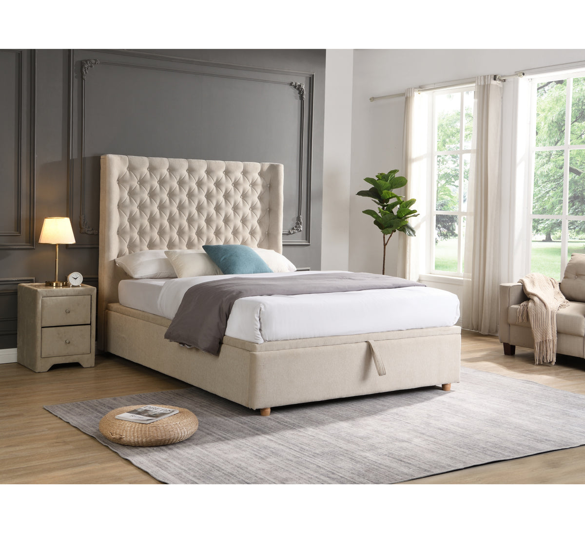 Emma Gas-Lift Headboard – Beige Fabric