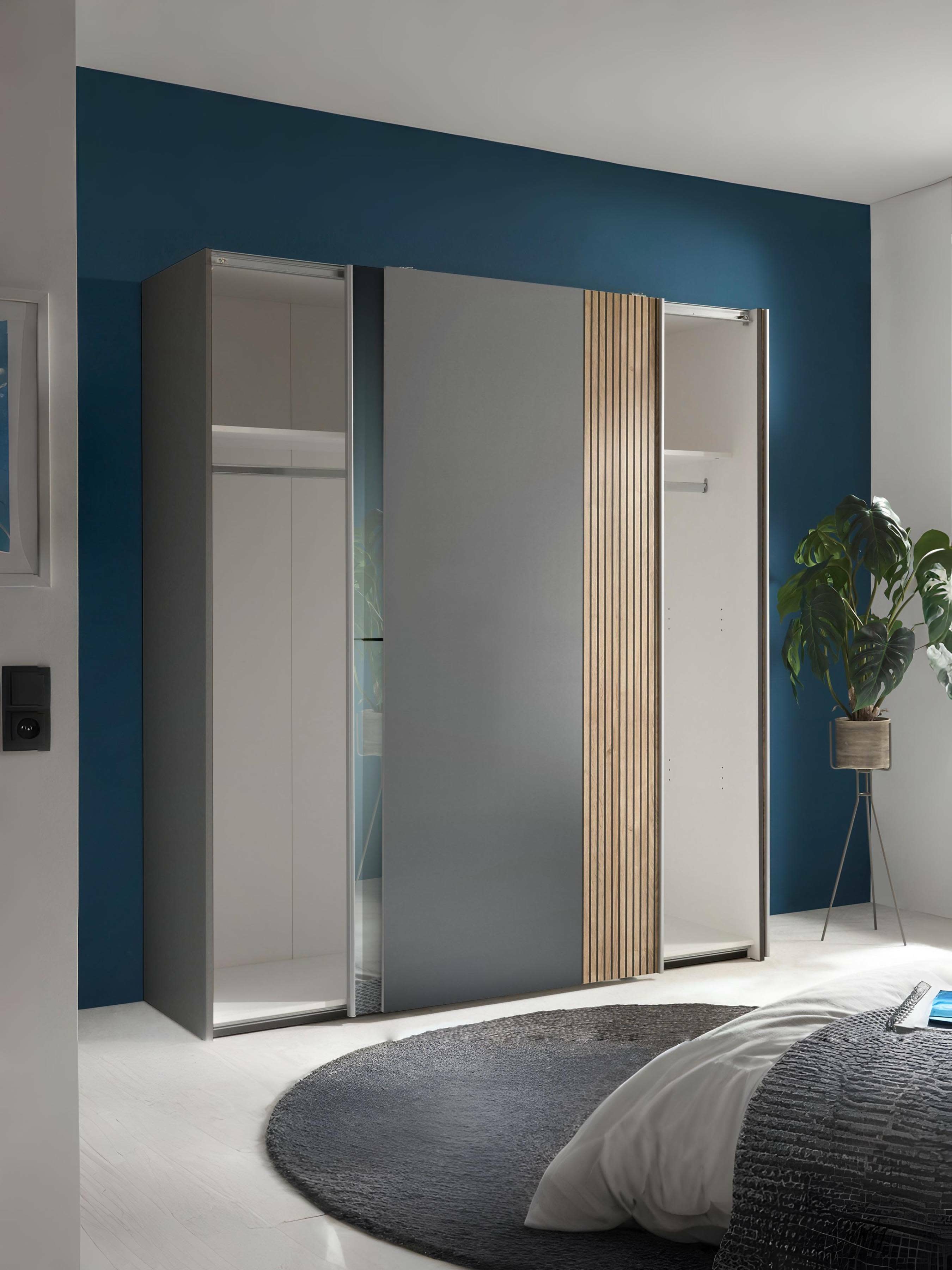 Berno Light Oak and Dark Grey Sliding 2 Door Wardrobe With Mirror
