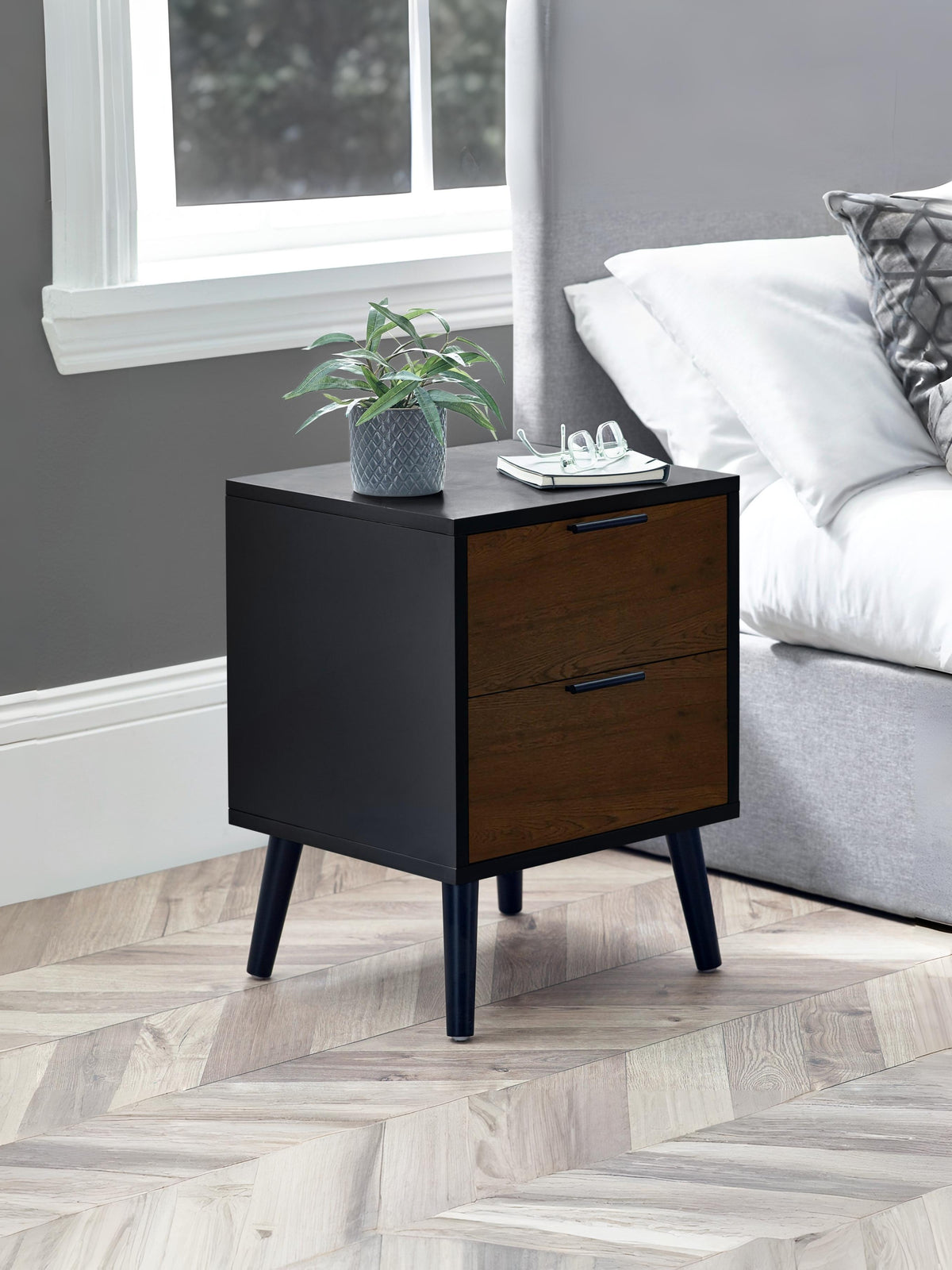 Alba 2 Drawer Bedside - Walnut/Black (oos)