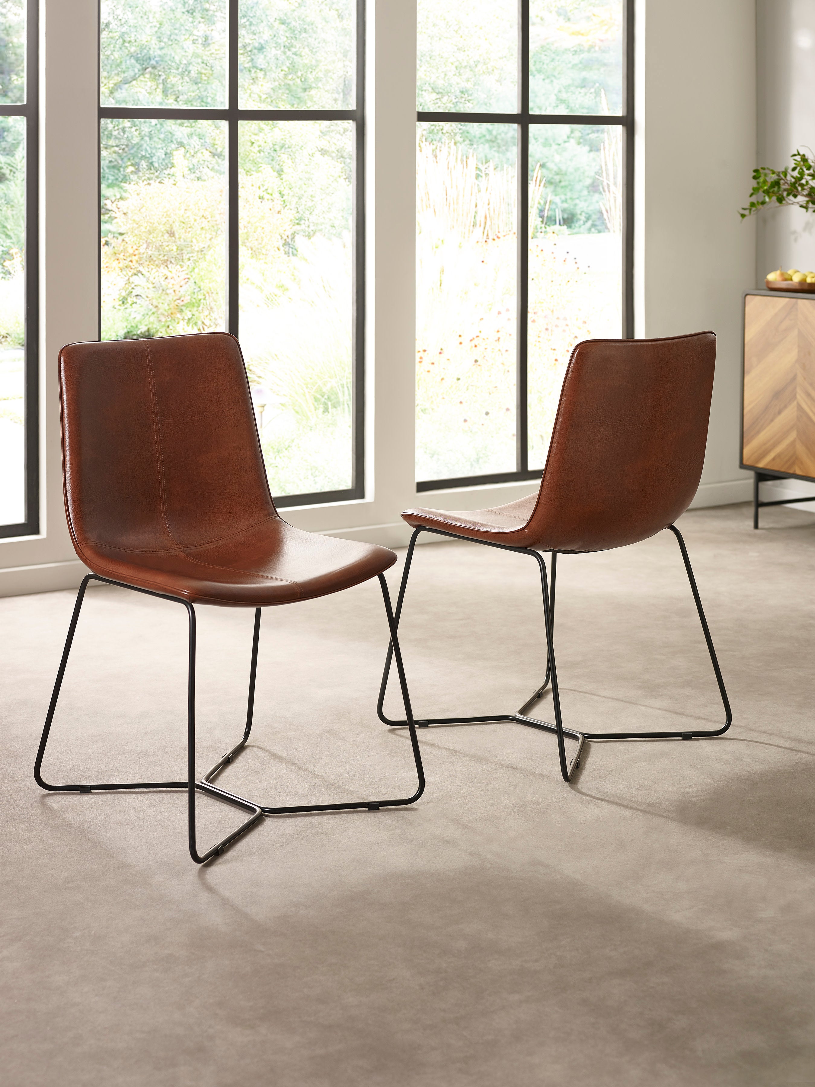 Joren Set of 2 Tan Brown PU Leather Dining Chairs