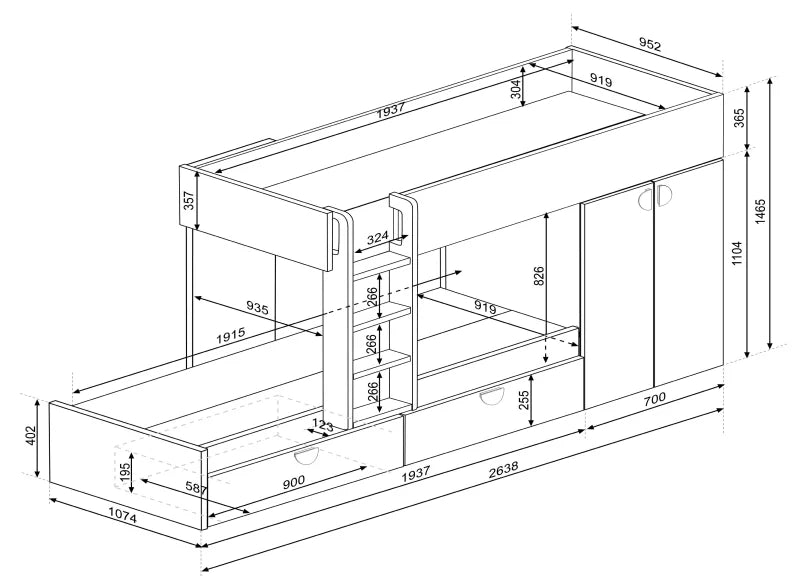 Trasman Flip White & Oak Bunk Bed