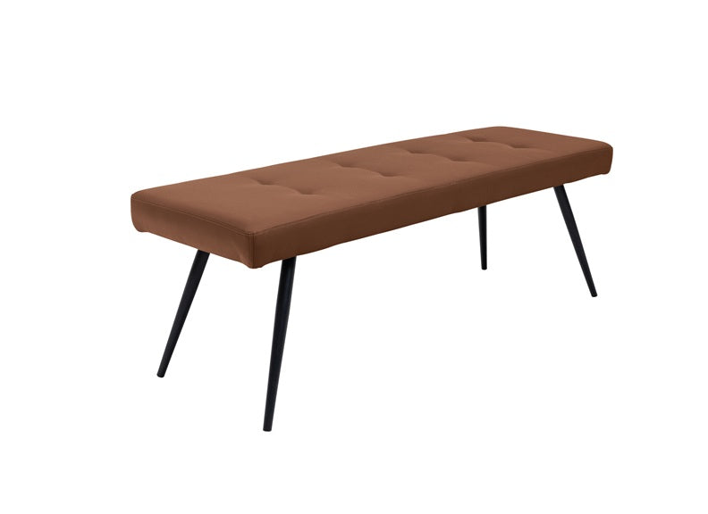 Fontana Antique Tan Faux Leather Dining Bench – Curved Back with Black Powder-Coated Legs