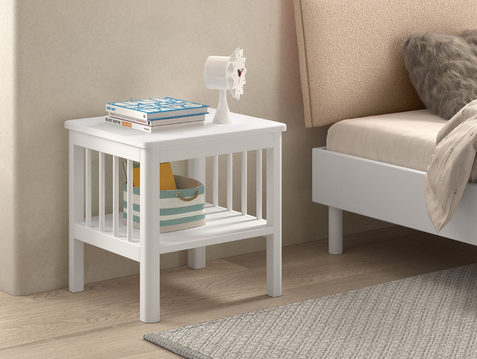 FORREST Nightstand in Beech White with 2 Storage Shelves – Elegant & Functional Bedroom Accent | Free Nationwide Delivery by Homeline Furniture