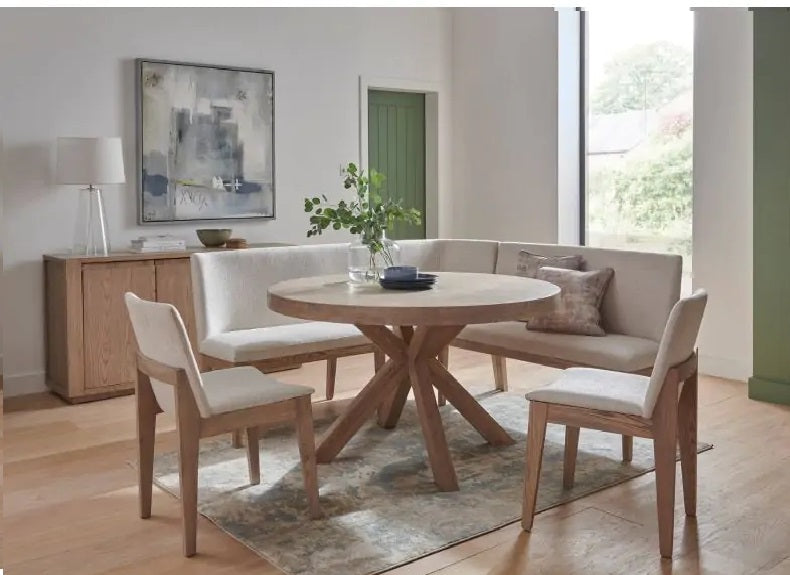 Falun Round Dining Table  W/Natural Chairs & Benches