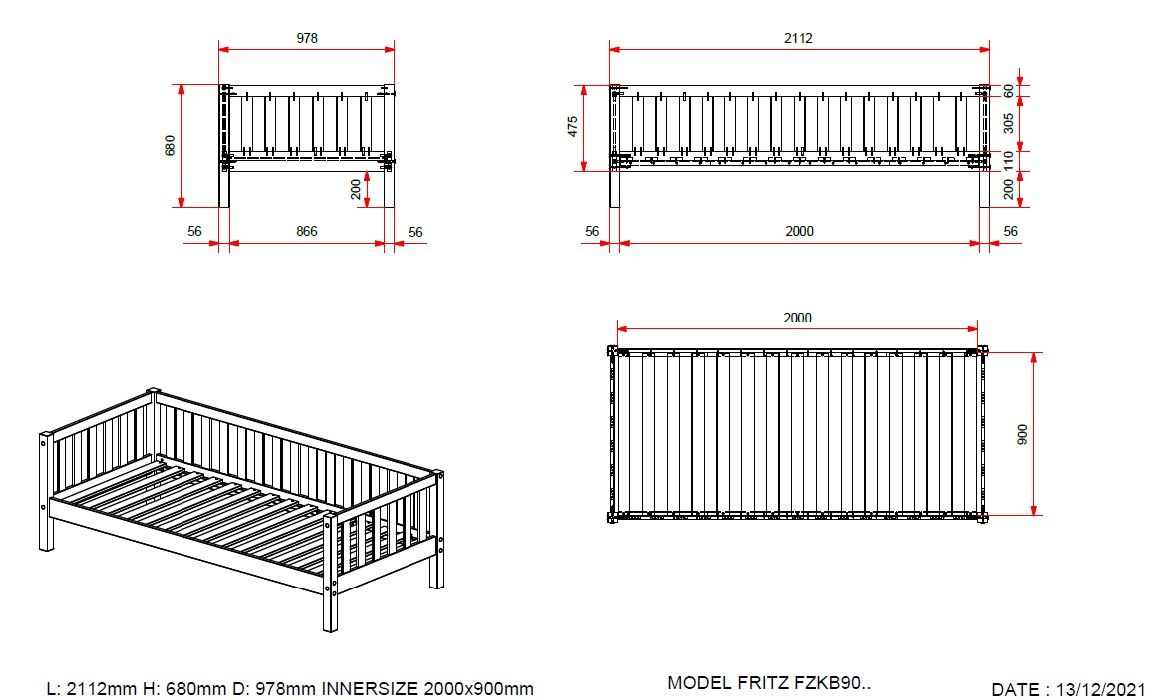 FRITZ CABIN BED (90) 90 X 200 CM MILKY PINE