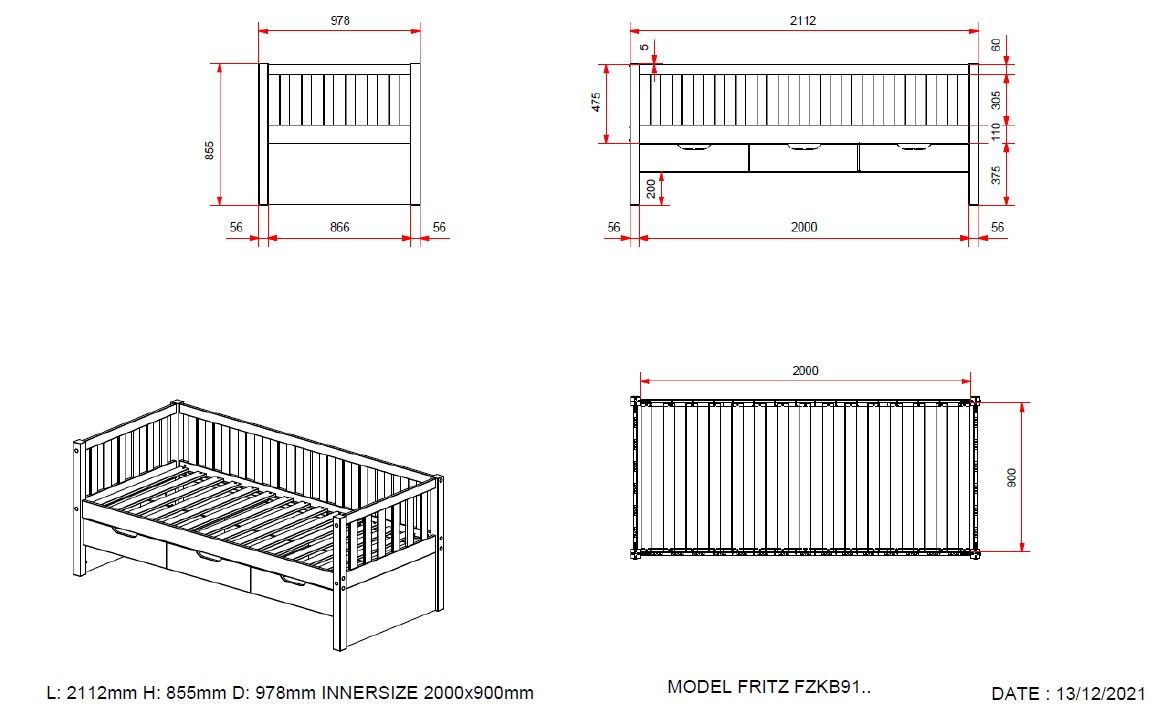 FRITZ CABIN BED (91) 90 X 200 CM WHITE