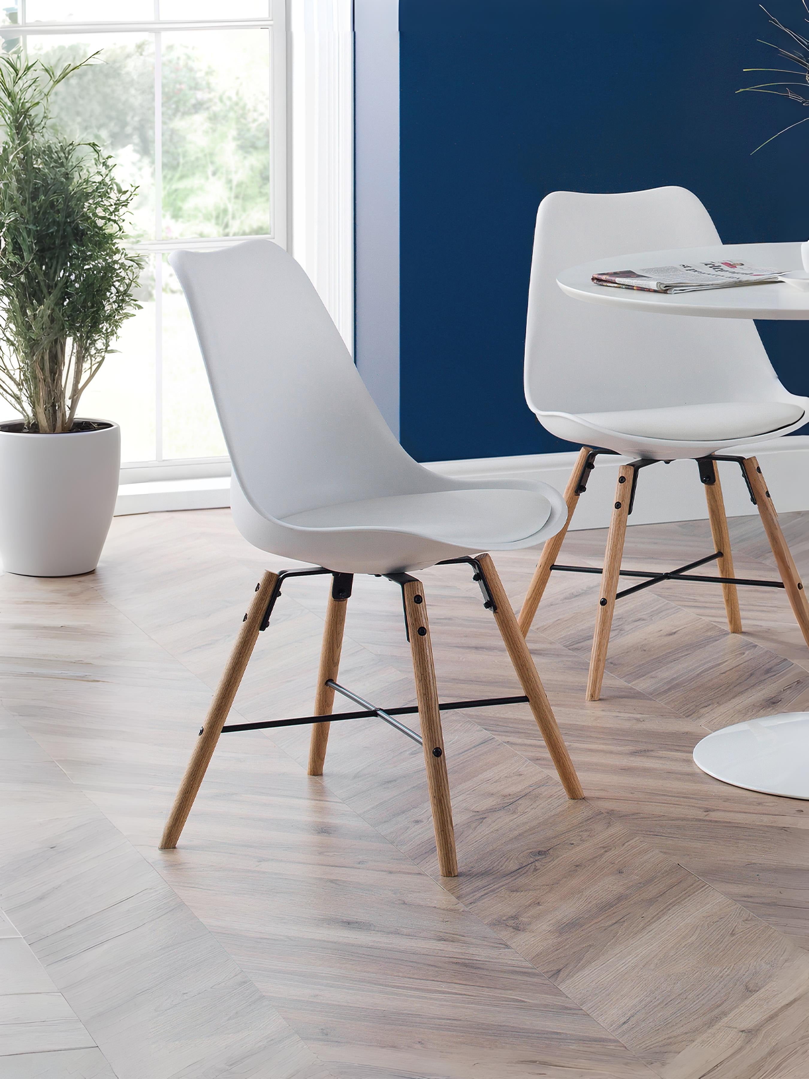 Set Of 2 Kari Dining Chairs - White Seat & Oak Legs