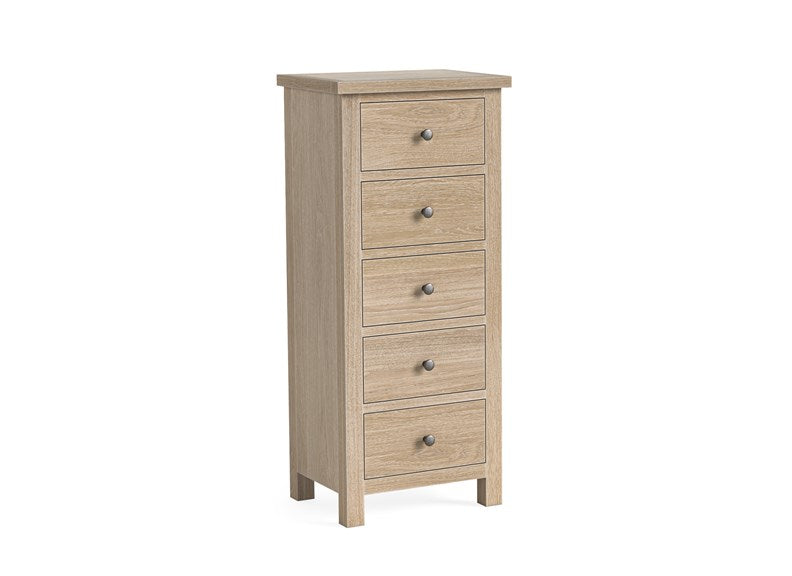 Modern Country Oak 5 Drawer Tall Chest – Vertical Storage Solution | Free Nationwide Delivery by Homeline Furniture