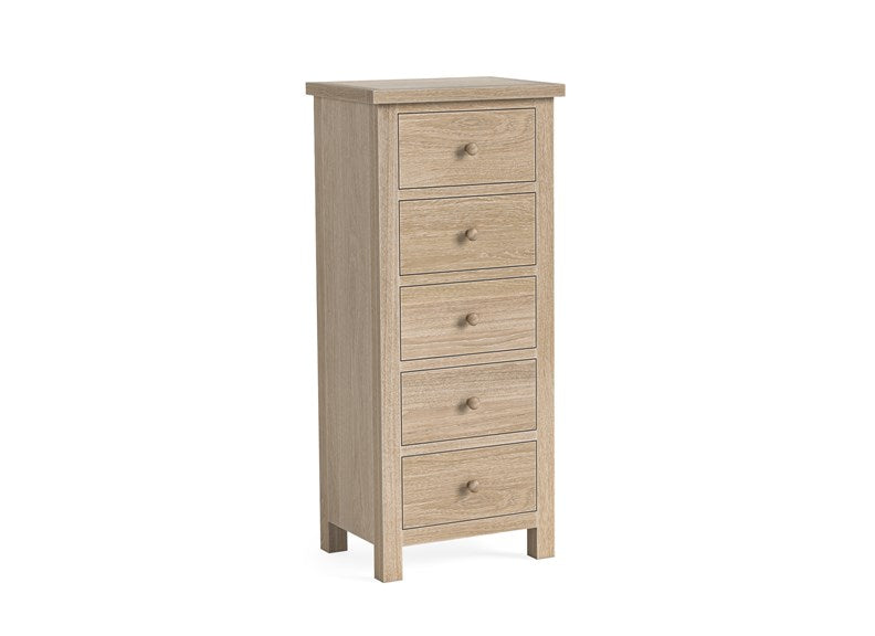 Modern Country Oak 5 Drawer Tall Chest – Vertical Storage Solution | Free Nationwide Delivery by Homeline Furniture