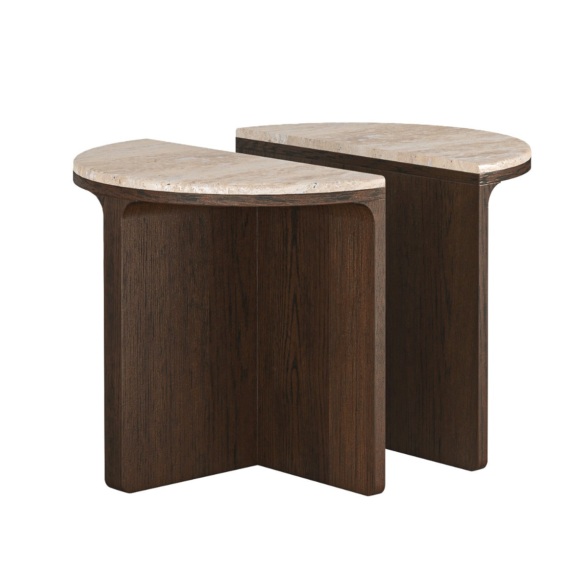 California HALF MOON NEST OF TABLE WITH TRAVERTINE TOP