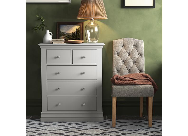 Burgundy 2+3 Chest Of Drawers – Cool Grey Lacquered Bedroom Storage Unit