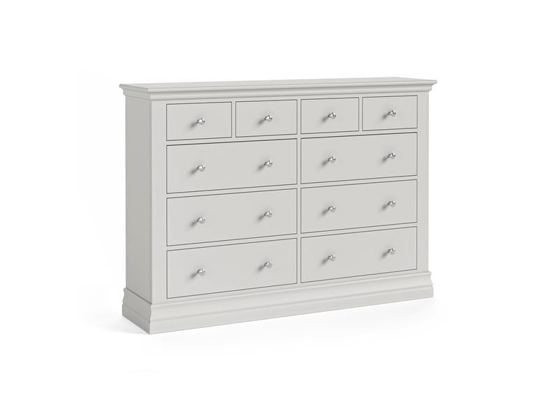 Burgundy 4+6 Wide Chest Of Drawers – Cool Grey Lacquered Bedroom Storage Unit