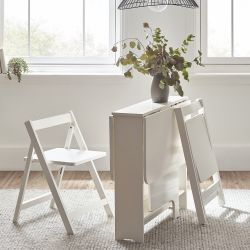 Gatan Small Gateleg Table with 2 Chairs - White | Space-Saving Dining Solution