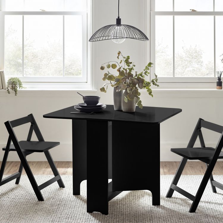 Gatan Small Gateleg Table with 2 Chairs - Black | Stylish Space-Saving Dining Set